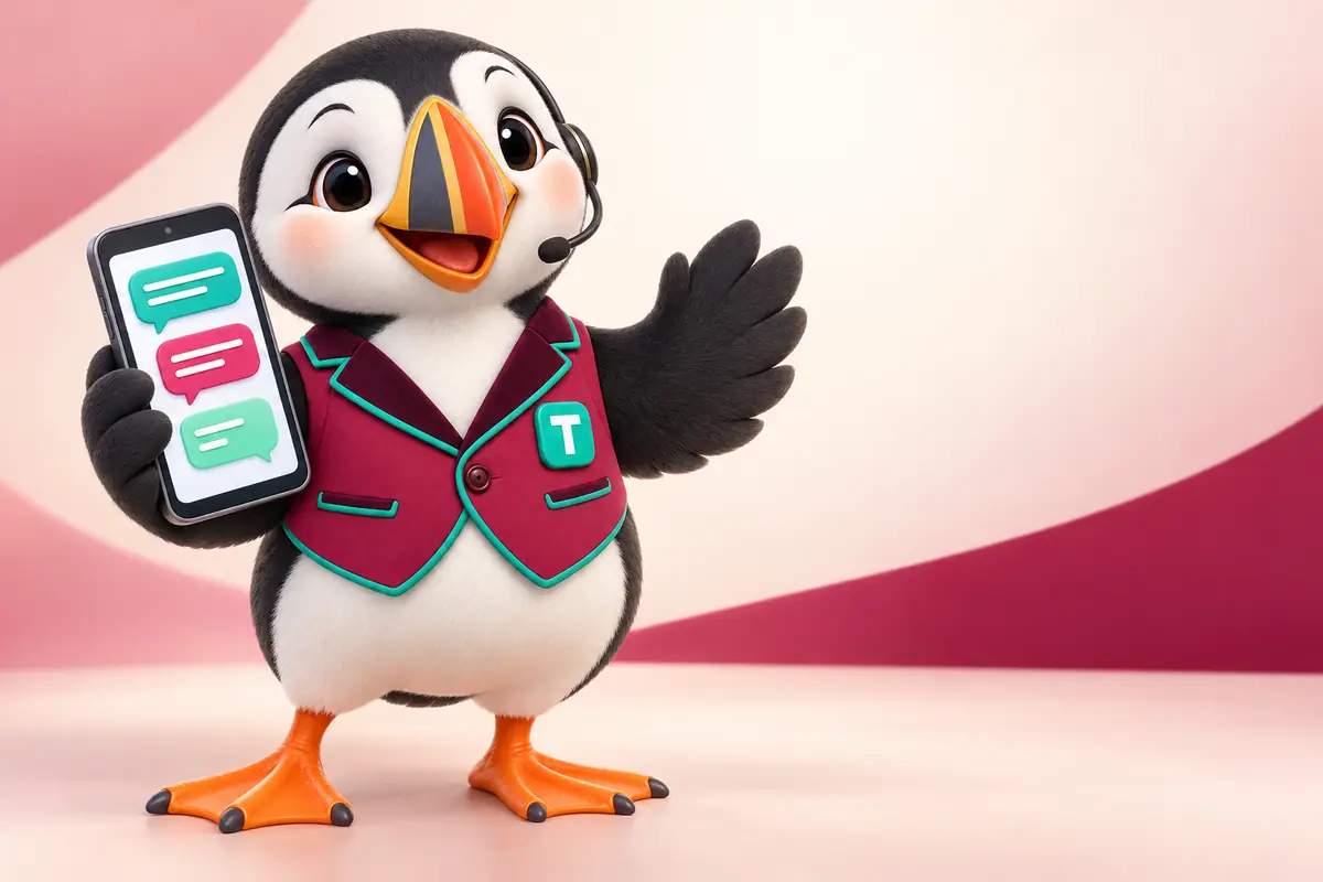 Tolly holding a phone full of direct-message bubbles